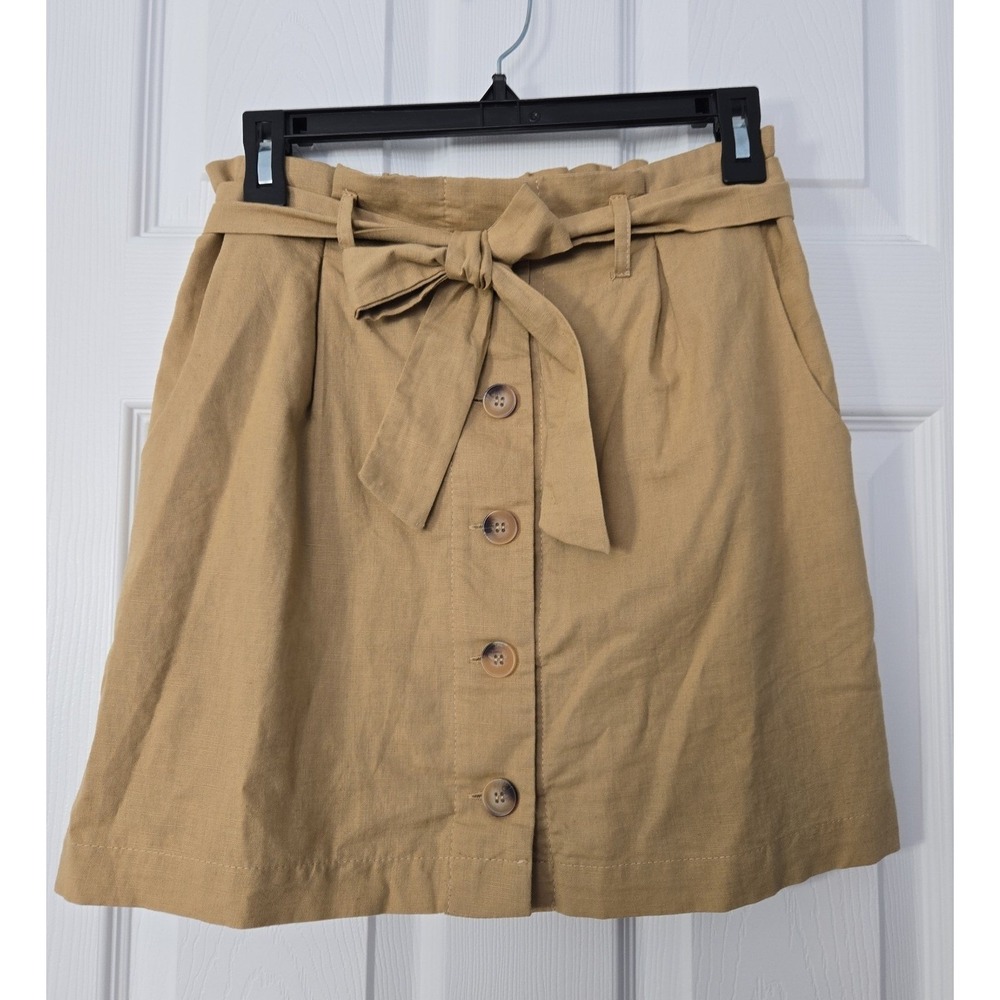 Lumiere Womans Linen Mini Skirt Size Medium Golden Tan Color